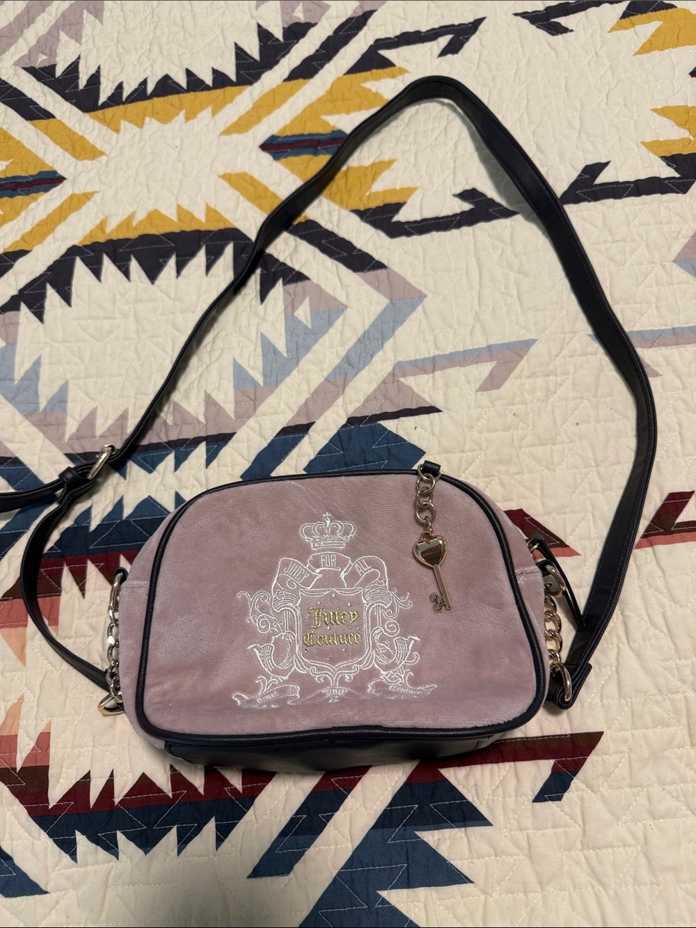 Juicy Couture Pink Velvet Crossbody with Gold Key Charm